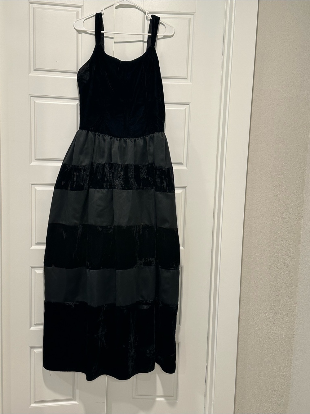 Scott McClintock Vintage Black Striped Velvet & Satin Maxi Dress. Size 14